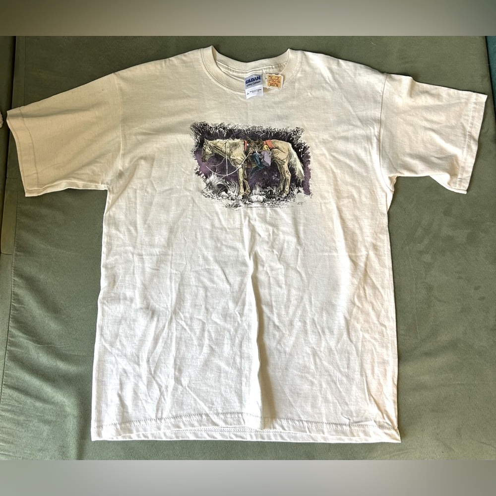 Girl’s Sz 16 Horse Graphic Tee Cream/Tan Rodeo Riding Western 100% Cotton NEW